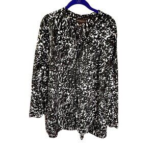 Dana Buchman Womens 2X Black & White Print Blouse EUC Professional Cotton